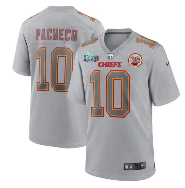 Women's Kansas City Chiefs #10 Isiah Pacheco Grey With Left A Patch Right Super Bowl LVII Patch Atmosphere Fashion Stitched Game Jersey(Run Small)